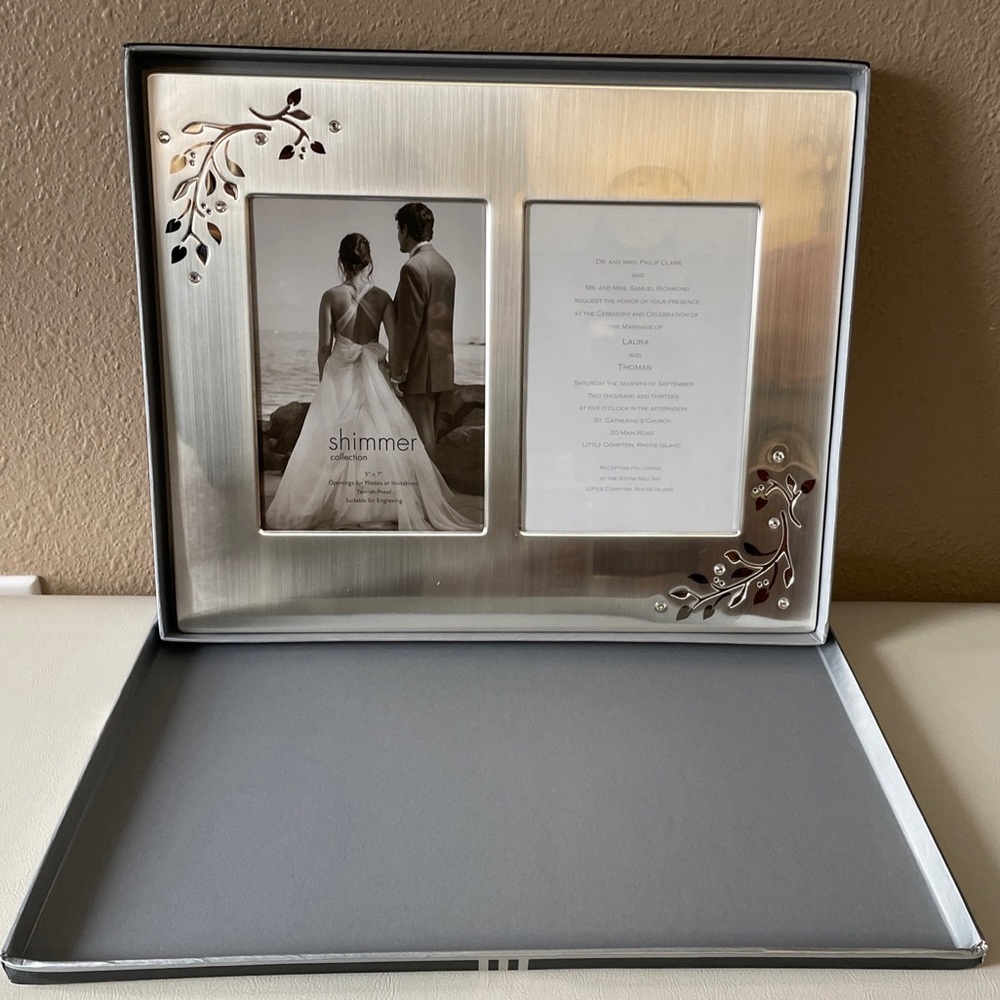 Shimmer Collection Double 5x7 Photo or Invitation Frame Silver Tarnish Proof